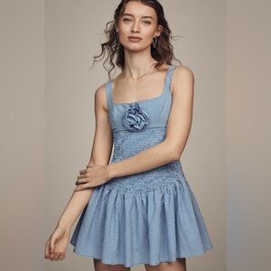 ✨ Anthropologie Smocked Rosette Drop-Waist Mini Dress Sz L